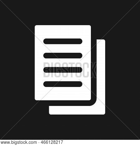 Copy Dark Mode Glyph Ui Icon. Duplicate Document. Translator Feature. User Interface Design. White S