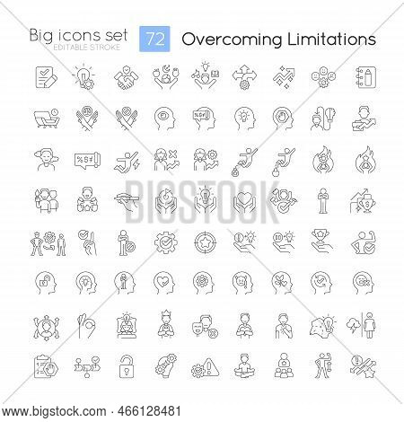 Overcoming Limitations Linear Big Icons Set. Personal Development. Change Mindset. Customizable Thin