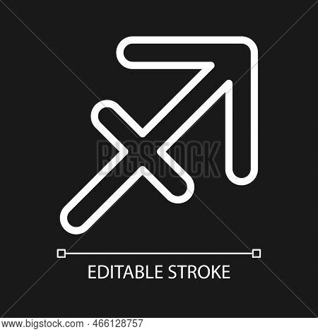Sagittarius Pixel Perfect White Linear Icon For Dark Theme. Fire Zodiac Sign. Astrological Archer. T