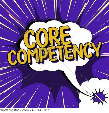 Handwriting Text Core Competency. Business Idea Harmonized Combination Of Multiple Resources And Ski