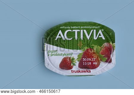 September 25, 2022 Ukraine, Kyiv, A Jar Of Activia Yogurt From Danone