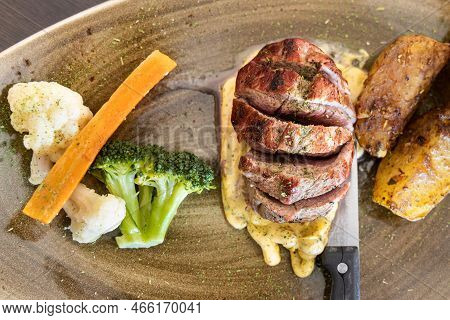 Close-up Of Icelandic Roast Lamb. Iceland Is Known For Their Roast Lamb Cuisine, Without The Gamey T