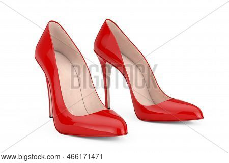 Red High Heels Wooman Shooes On A White Background. 3d Rendering