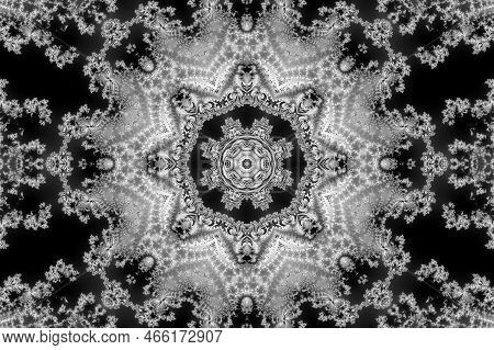 3D-illustration Of A Kaleidoskop Zoom Into The Infinite Mathematical Mandelbrot Set Fractal.