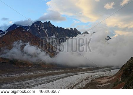 Bezengi Glacier And The Glacial Landscape. Main Caucasian Range.