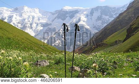 Bezengi Glacier And The Glacial Landscape. Main Caucasian Range.