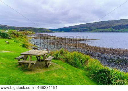 View Of Loch Bay, And Waternish Peninsula Landscape, In The Isle Of Skye, Inner Hebrides, Scotland, 