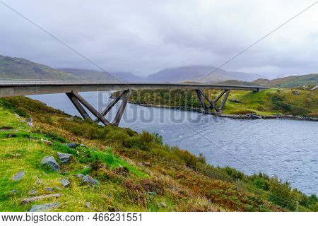 View Of The Kylesku Bridge, In The Northwest Highlands, Scotland, Uk