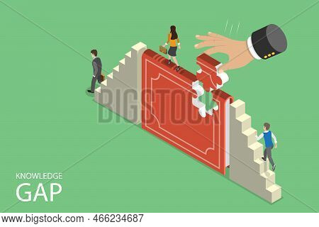3d Isometric Flat Vector Conceptual Illustration Of Knowledge Gap, Eduction And Self-development