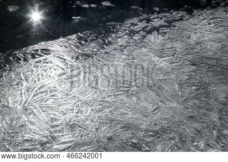 Natural Water Background, Soft Focus. Spring, Thaw, Ice Melts On The River. Abstract Shapes And Deta