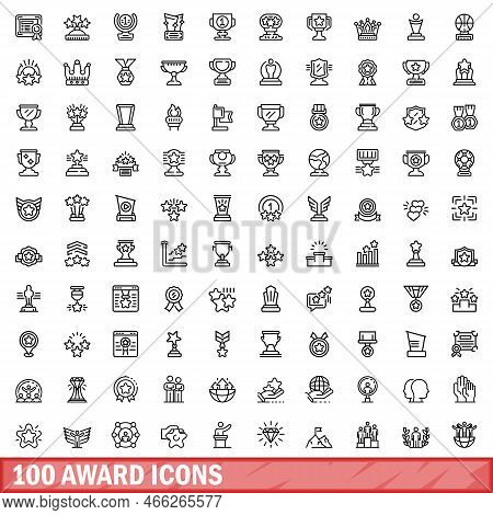 100 Award Icons Set. Outline Illustration Of 100 Award Icons Vector Set Isolated On White Background