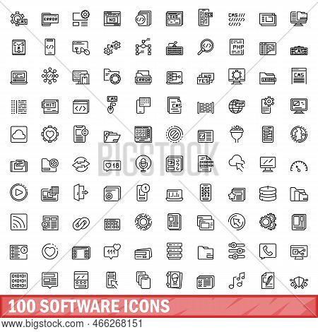 100 Software Icons Set. Outline Illustration Of 100 Software Icons Vector Set Isolated On White Back