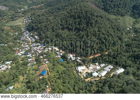High Angle View Of A Northern Rural Village In The Valley Ban Thung Ton Ngio,  Mae Tuen, Omkoi Distr
