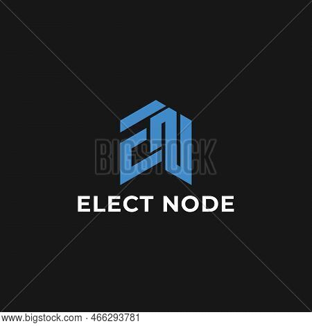 Abstract Initial Letter En Or Ne Logo In Blue Color Isolated In Black Background Applied For Smart H