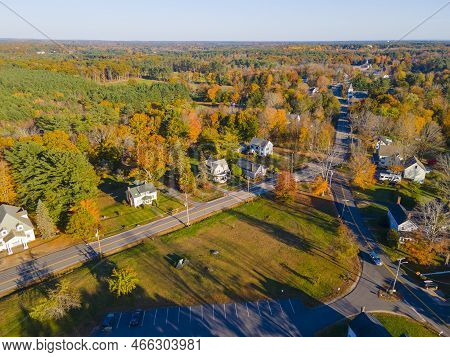 Eliot Historic Town Center Aerial View In Fall On Eliot Common, Town Of Eliot, Maine Me, Usa.