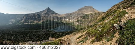 Panorama Of Old Man Lake And Mount Morgan In Glacier National Park