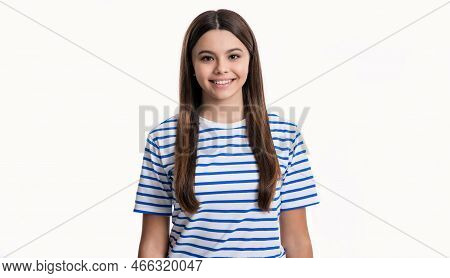 Happy Teen Girl Portrait With Nice Skin Isolated On White Background. Portrait Of Teen Girl