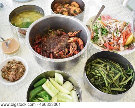Myanmar Traditional Seafood Curry Recipes In Chaugtha Beach. Delicious Menu.