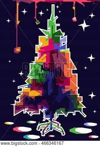 Wpap Christmas Tree Illustration Design With Flashing Neon Lights, Vector Illustration Design Backgr