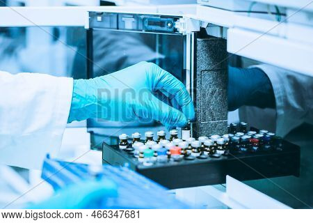 Pharmacist Making Medicines In The Laboratory, Pharmacy Production Concept