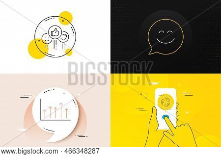 Minimal Set Of Air Fan, Smile Chat And Like Line Icons. Phone Screen, Quote Banners. Growth Chart Ic