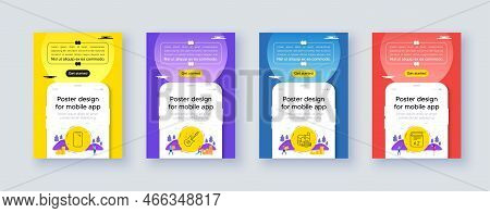 Simple Set Of Electric Guitar, Treasure Map And Smartphone Line Icons. Poster Offer Design With Phon
