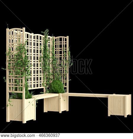 3d Illustration Of Bench Planter With Trellis Light Wooden Isolated On Black Background