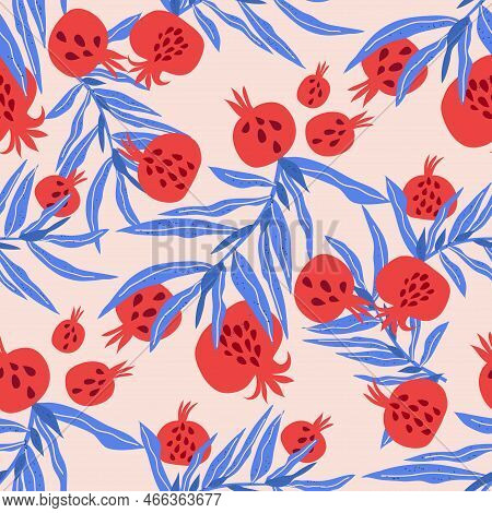 Beautiful  Seamless Pattern  With Pomegranate   Fruit For Trendy Summer Design. Modern  Texture For 