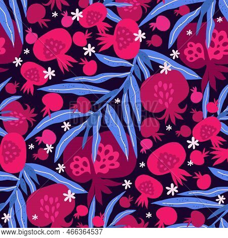 Beautiful  Seamless Pattern  With Pomegranate   Fruit For Modern Design  Template Background For Tex