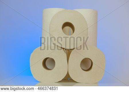 Toilet Paper Rolls Set On A Blue Background.purchase And Shortage Of Toilet Paper.cleanliness And He