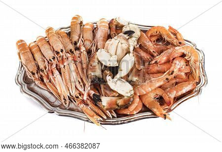Fresh Langoustines In Front Of White Background