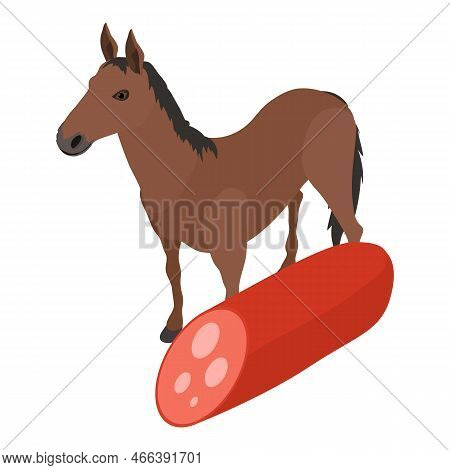 Horse Meat Icon Isometric Vector. Horse Near Cross Section Of Sausage Stick Icon. Food Theme