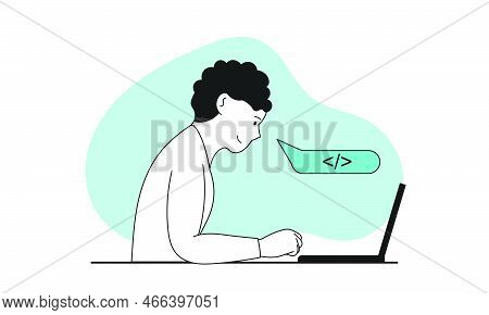Man Programming Application At Laptop Vector Illustration Concept. Web Software Development And Busi