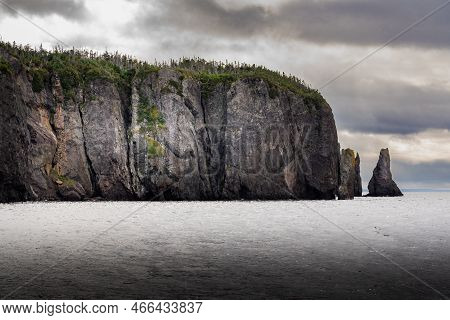 High Rocky Cliff Overlooking The Atlantic Ocean Near Trinity Newfoundland Along The Skerwink Hiking 