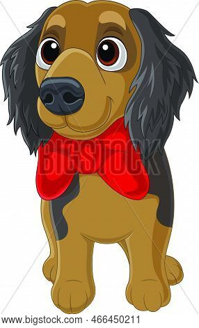 Vector Illustration Of Cavalier King Charles Spaniel With Red Bow Tie