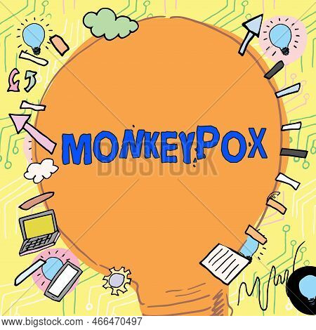 Handwriting Text Monkeypox. Word Written On Poxvirus Of Africa Caused By Chiefly In Wild Rodents And