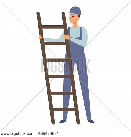 Gasman Ladder Icon Cartoon Vector. Gas Engineer. Man Factory