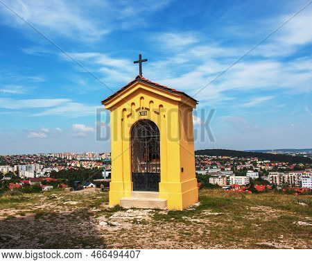 Calvary In Nitra City With Zobor Hill, Slovak Republic. Religious Place. Cultural Heritage.