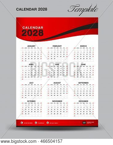 Wall Desk Calendar 2028 Template, Desk Calendar 2028 Design, Week Start Sunday, Business Flyer, Set 