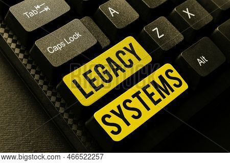 Handwriting Text Legacy Systems. Word For Old Method Technology Computer System Or Application Progr