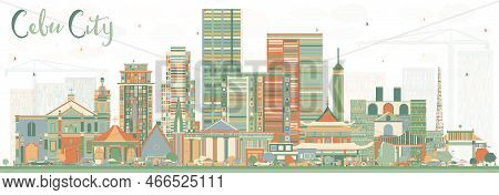 Cebu City Philippines Skyline With Color Buildings. Vector Illustration. Business Travel And Tourism