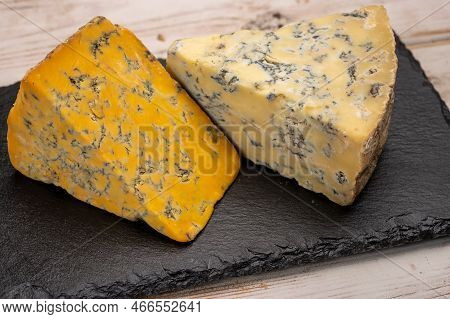 Cheese Collection, English Old Shropshire Blue And Stilton Blue Cheeses