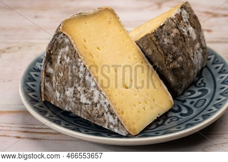 Pieces Of Cheese Tomme De Montagne Or Tomme De Savoie Made From Cow Milk In French Alps