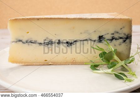 French Semi-soft Cow Milk Cheese Morbier From Franche-comte Region With Thin Black Layer And Strong