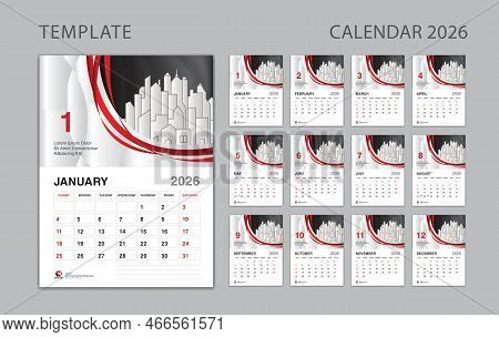 Calendar 2026 Template Set, Wall Calendar 2026 Design Can Be Place For Photo And Company Logo, Week 