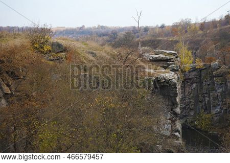 Granite Rocks Of Bukski Canyon With The Girskyi Tikych River. Picturesque Landscape And Beautiful Pl