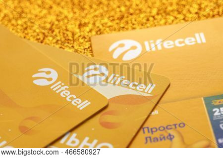 Ternopil, Ukraine - July 5, 2022: Lifecell New Sim Card With Free Contract On Yellow Background. Lif
