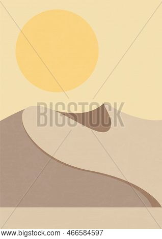 Desert Landscape, Sunny Dunes Illustration. Earth Tones, Beige Colors. Boho Wall Decor. Mid Century 