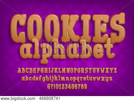 Cookies Alphabet  Font. Cartoon Cookie Letters And Numbers. Uppercase And Lowercase. Stock Vector Ty