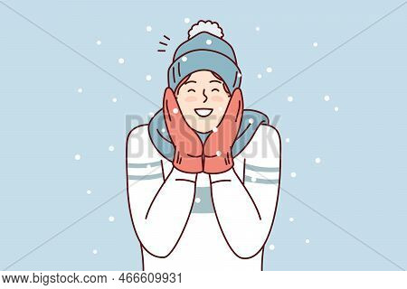 Happy Man In Sweater And Mittens Smiling Enjoy Cold Weather And Rejoice December Holidays. Positive 
